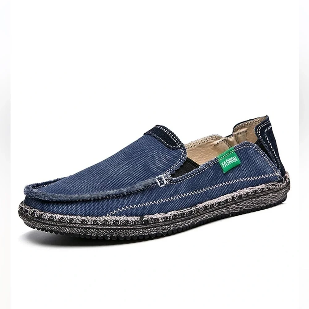 Mens Casual Cloth Shoes Canvas Flat Slip-on Loafers Outdoor Boat Shoes Blue Sz 8
